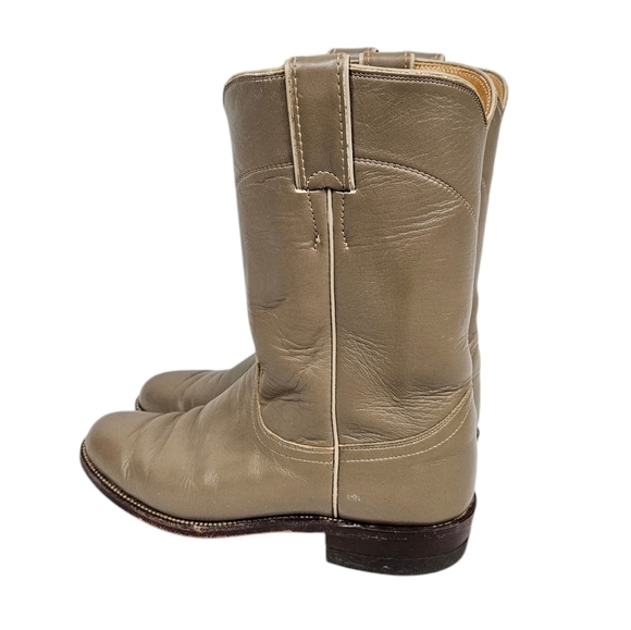 Vintage 70s Justin Boots Taupe Leather Mid Calf Western Cowgirl Boots Size 7B - Picture 4 of 14